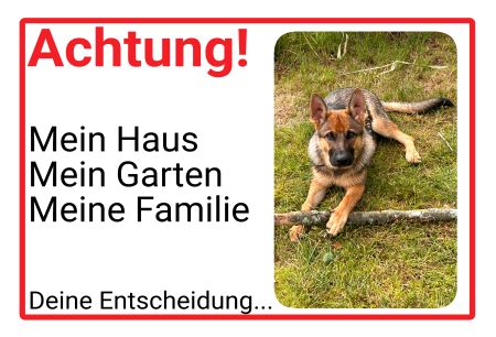 ACHTUNG - Mein Haus  deine Entscheidung Hunde Schild kreativ informativ auffallend nachdrücklich schilder selbst gestalten