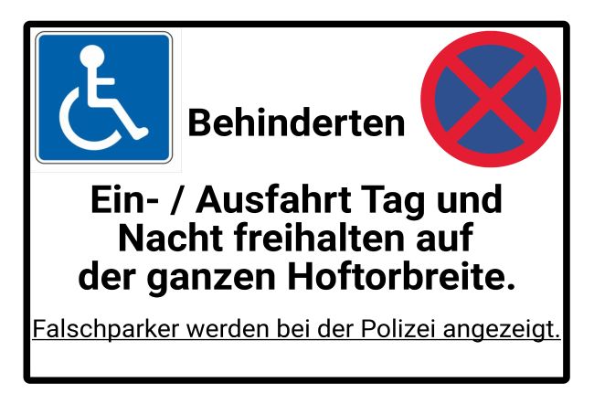 Aussfahrt freihalten Parken-Verkehr Schild smart kreativ informativ nachdrücklich schilder selbst gestalten