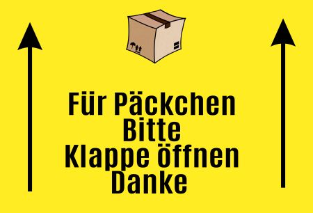 Bitte Klappe öffnen Privat-Pakete Schild kreativ informativ auffallend schilder selbst gestalten