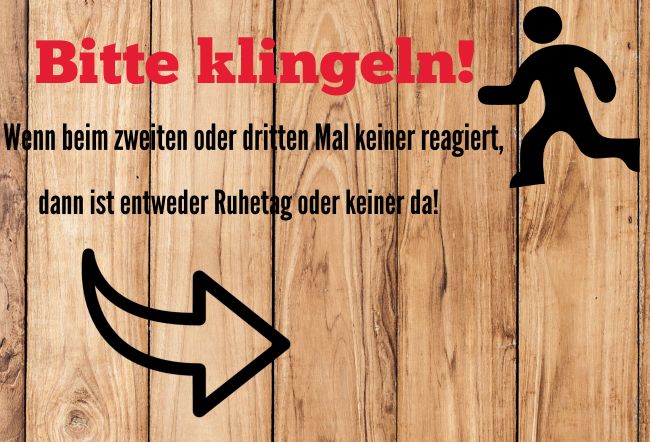 Bitte klinglen! Hinweis Schild kreativ spritzig auffallend schilder selbst gestalten