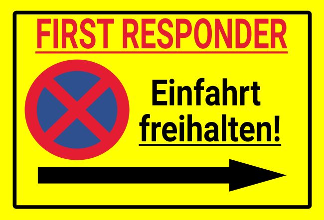 FIRST RESPONDER Hinweis Schild bunt informativ auffallend schilder selbst gestalten