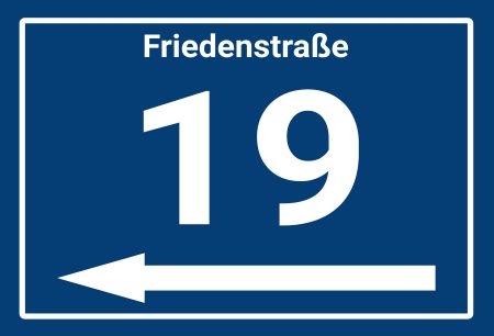 Friedensstraße 19 Strassen-Hausnummern Schild informativ auffallend schilder selbst gestalten