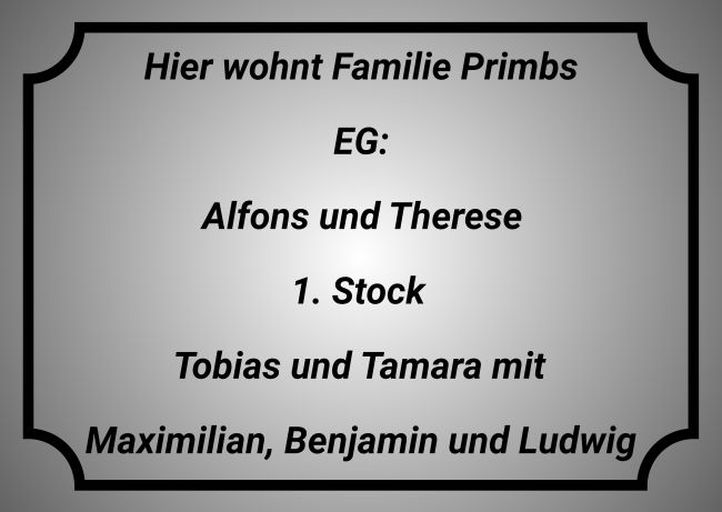 Hier wohnt Familie Primbs Hinweis Schild smart spritzig schilder selbst gestalten