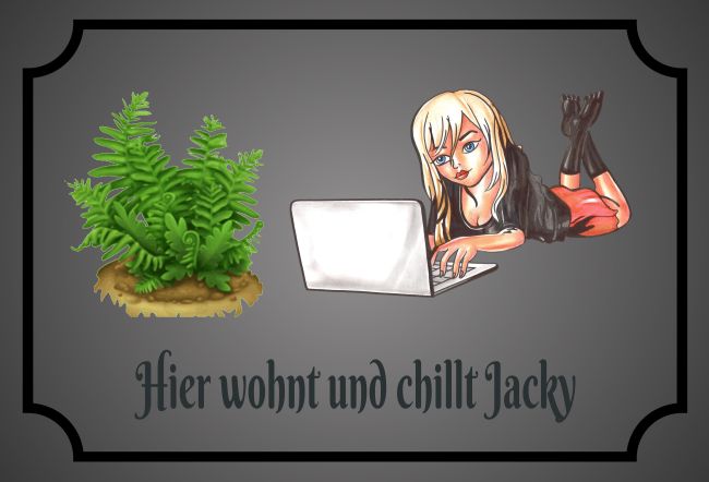 Hier wohnt und chillt Jacky Privat-Pakete Schild spannend bunt kreativ spritzig schilder selbst gestalten