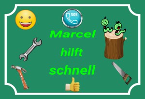 Marcel hilft schnell Hinweis Schild smart bunt kreativ spritzig informativ auffallend schilder selbst gestalten