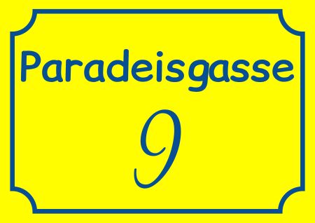 Paradeisgasse 9 Strassen-Hausnummern Schild kreativ informativ auffallend schilder selbst gestalten