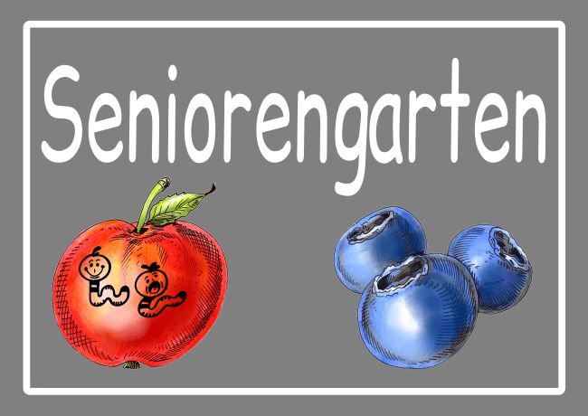 Seniorengarten Hinweis Schild smart bunt spritzig informativ auffallend schilder selbst gestalten