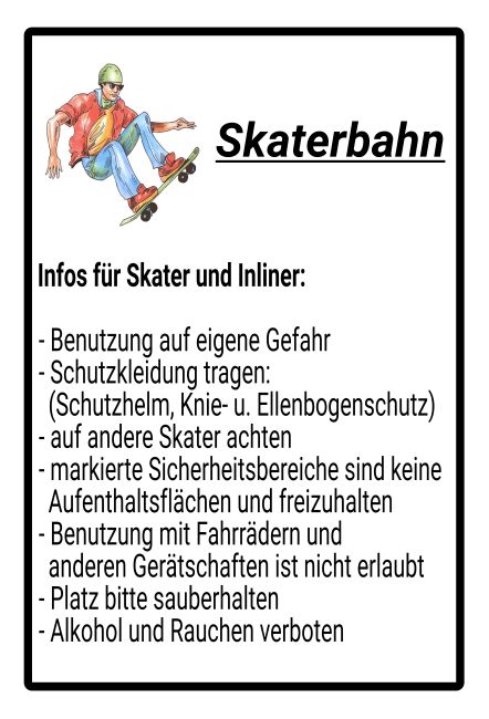 Skaterbahn Hinweis Schild informativ auffallend schilder selbst gestalten